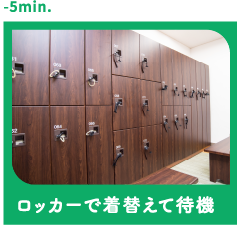 ロッカーで着替えて待機